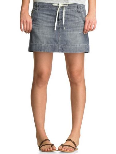 Drawstring denim mini skirt